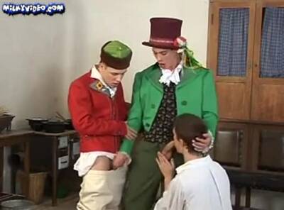 Three guys with costumes of the past blowjobs double penetration handjobs and eat cum bareba - boyfriendtv.com