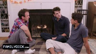 Family Dick - Lucky Stud Invites His Stepsons For Thanksgiving Threesome In Front Of The Fir - boyfriendtv.com