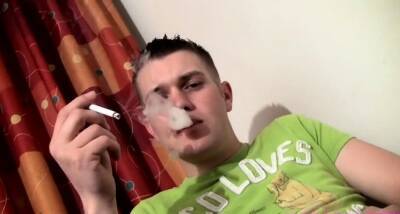 Gay twink treats his penis hard whilst smoking a cigarette - drtuber.com