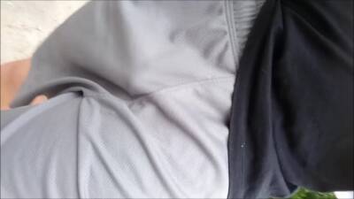 Grey Shorts Freeballing (Commando) flaccid cock swinging - boyfriendtv.com
