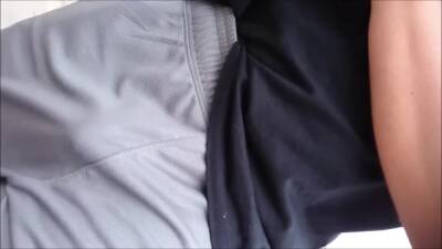 Grey Shorts Freeballing (Commando) flaccid cock swinging - boyfriendtv.com